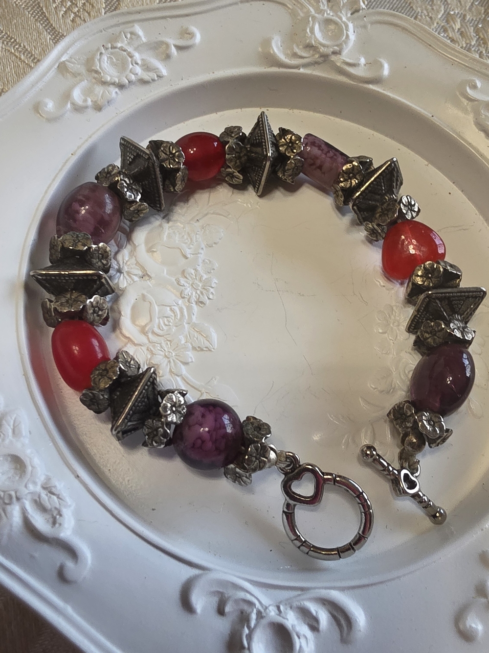 Handcrafted Purple & Red Beaded Bracelet